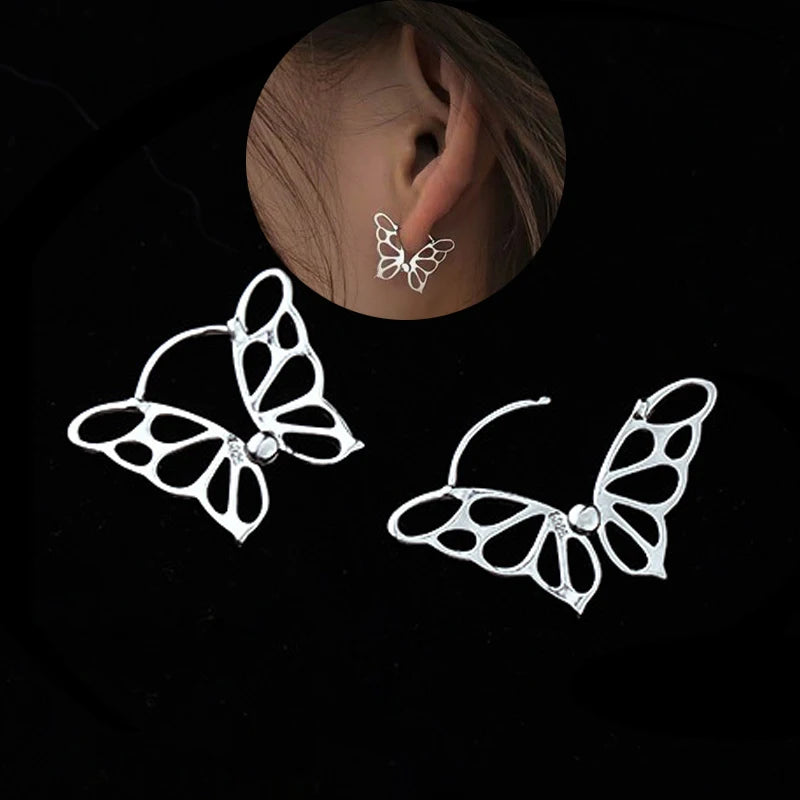 New Arrivals Fashion Temperament  Silver Color Butterfly Ear Buckle Huggie Hoop  Earrings For Women Girls Elegant Accessories