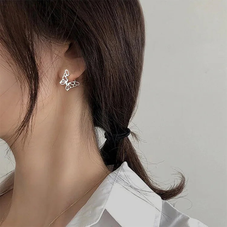 New Arrivals Fashion Temperament  Silver Color Butterfly Ear Buckle Huggie Hoop  Earrings For Women Girls Elegant Accessories