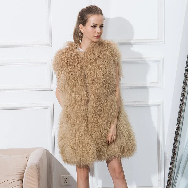 Women's Lamb Fur Vest Real Sheepskin Vest Mongolia Sheep Fur Vests Female Winter Clothing 2024 Fashion New Arrivals
