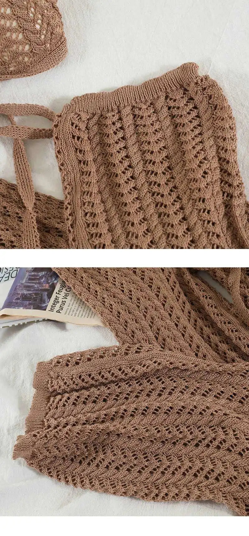DEAT Women Knitting Sling Nackless Sexy Bra Long Pants New Arrivals Two Piece Set Temperament Fashion Autumn Summer 2024 11D846