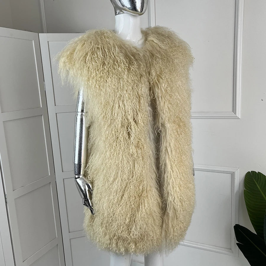 Women's Lamb Fur Vest Real Sheepskin Vest Mongolia Sheep Fur Vests Female Winter Clothing 2024 Fashion New Arrivals