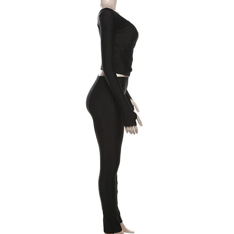 Three Sisters New Arrivals Autumn Winter Fashion Casual Home Solid Color Long Sleeve V-neck Ladies Two Piece Sets Pantsuits