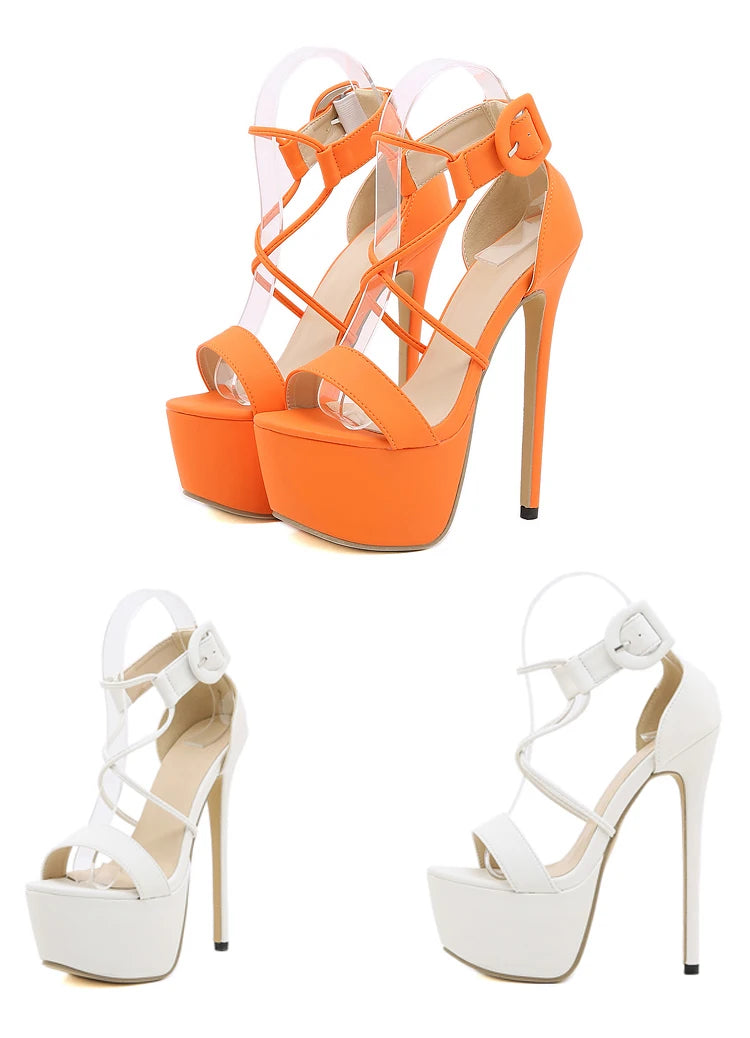 Eilyken Summer Sexy Stiletto Platform Narrow Band Women Sandals 2023 New Arrivals Ladies Buckle Strap Nightclub High Heel Shoes