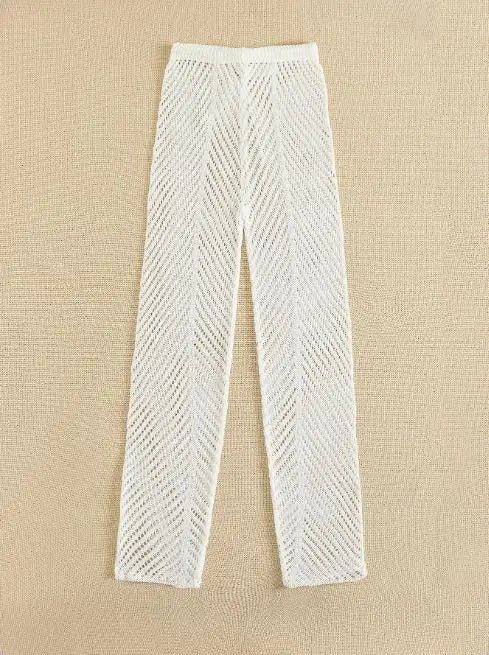 BKLD Hollow Out High Waist Trousers Lace-Up Sexy Knitted Beach Clubwear Y2K Pants White Women Clothing 2026 New Arrivals