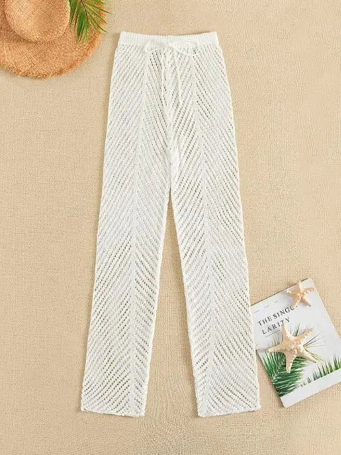 BKLD Hollow Out High Waist Trousers Lace-Up Sexy Knitted Beach Clubwear Y2K Pants White Women Clothing 2026 New Arrivals