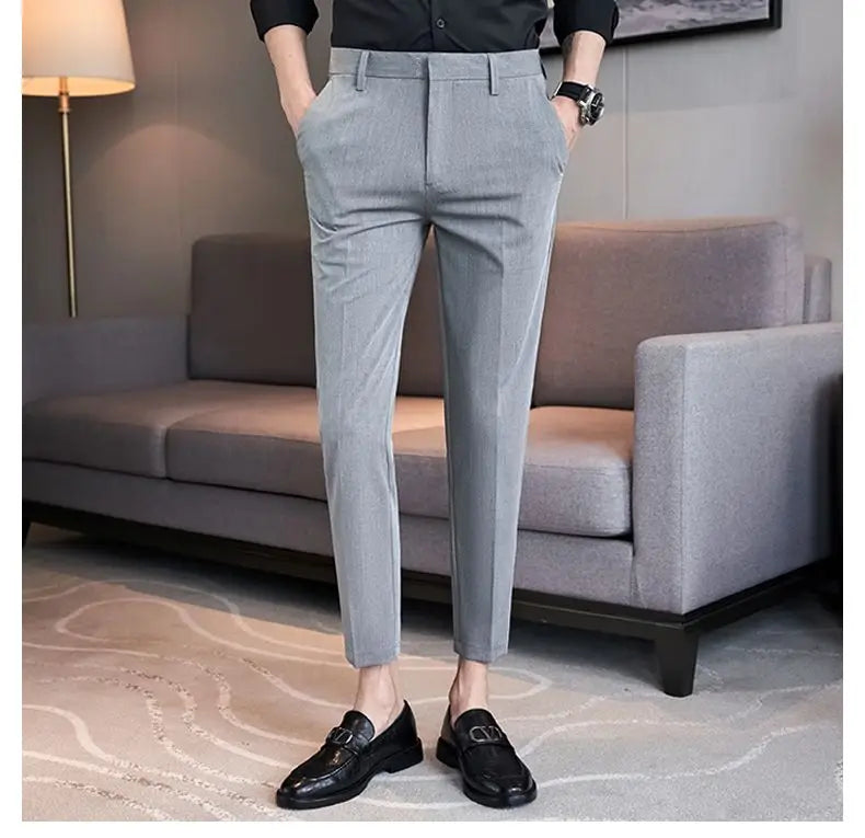 Summer New Men's Clothing Fashion Casual Versatile Suit Pants Streetwear New Solid Pocket Trendy Business Slim Straight Trousers