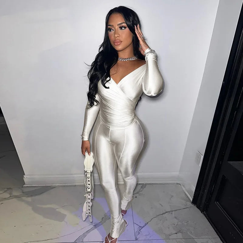 Three Sisters New Arrivals Autumn Winter Fashion Casual Home Solid Color Long Sleeve V-neck Ladies Two Piece Sets Pantsuits
