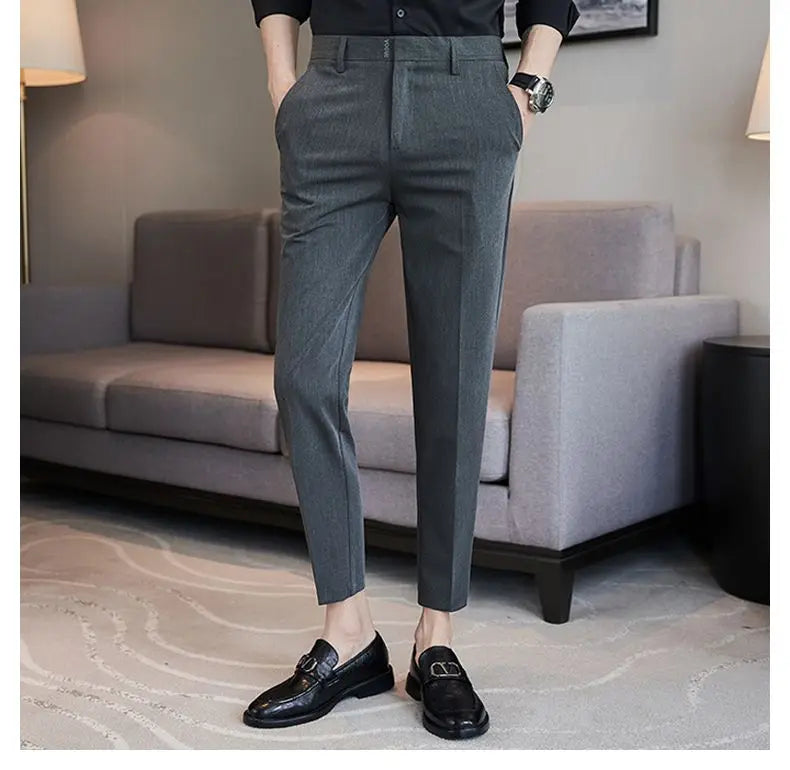 Summer New Men's Clothing Fashion Casual Versatile Suit Pants Streetwear New Solid Pocket Trendy Business Slim Straight Trousers