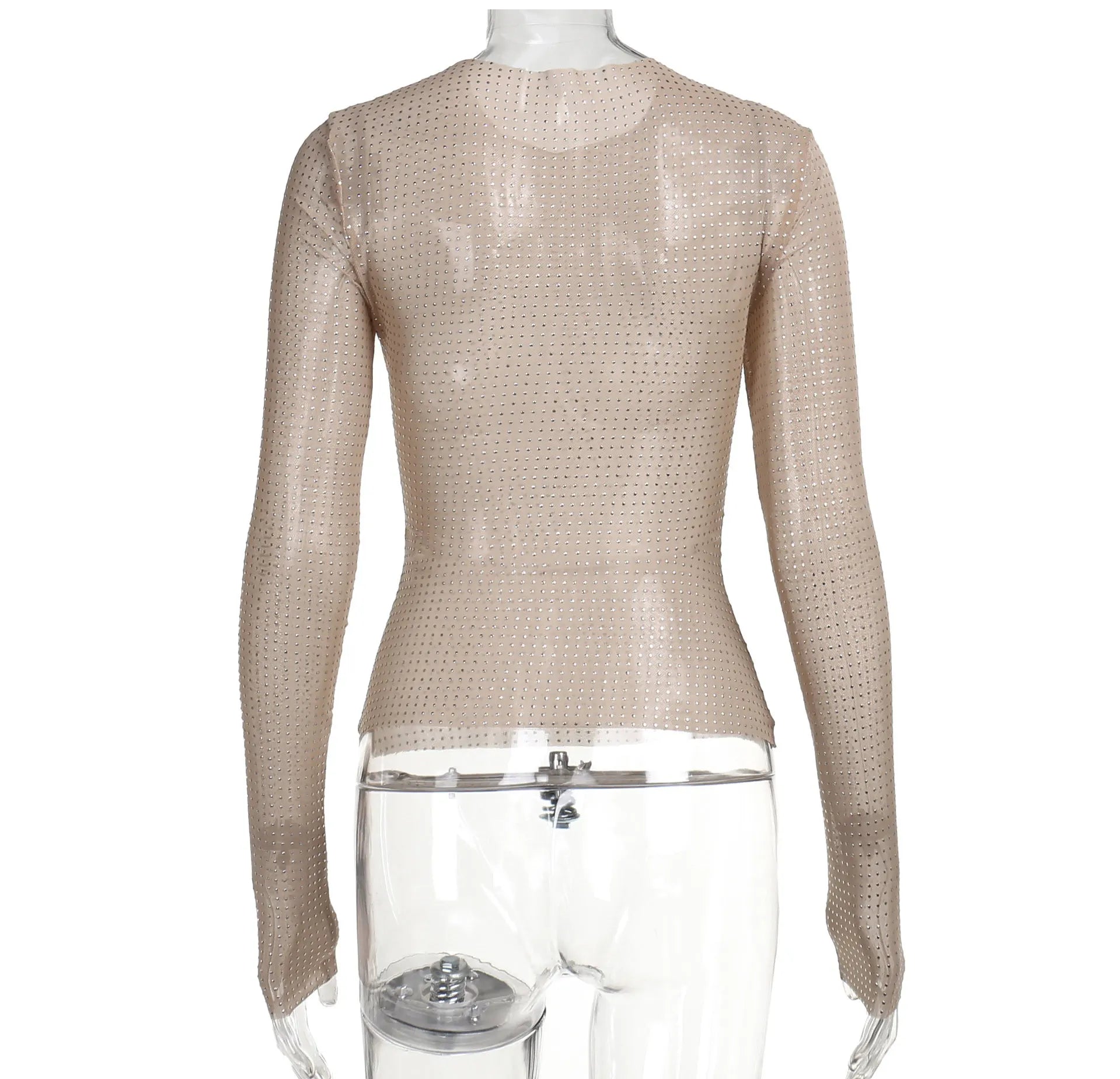 GACVGA Sexy See-Through Women T-shirt Hollow Out Long Sleeve Y2K Nude Sequin New Arrivals Pullover Top Female Slim Streetwear