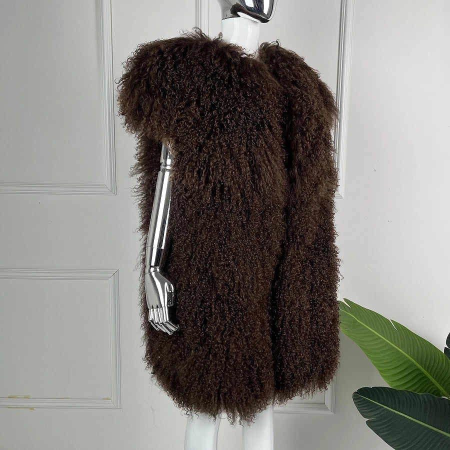 Women's Lamb Fur Vest Real Sheepskin Vest Mongolia Sheep Fur Vests Female Winter Clothing 2024 Fashion New Arrivals