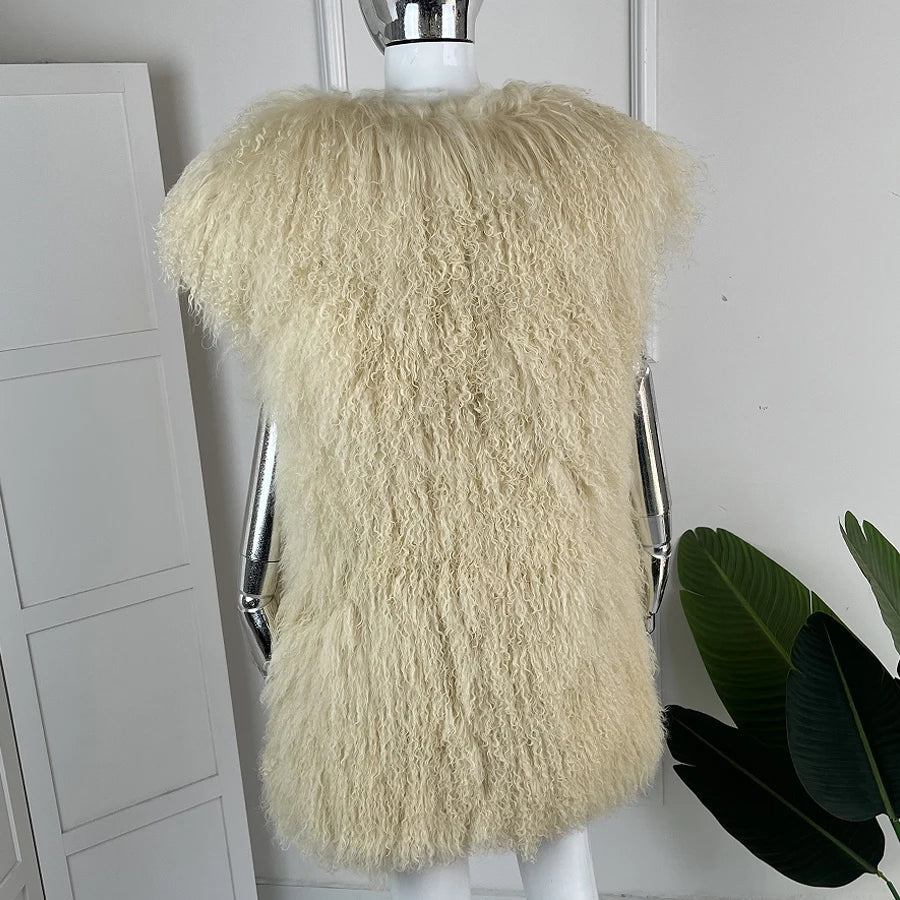 Women's Lamb Fur Vest Real Sheepskin Vest Mongolia Sheep Fur Vests Female Winter Clothing 2024 Fashion New Arrivals