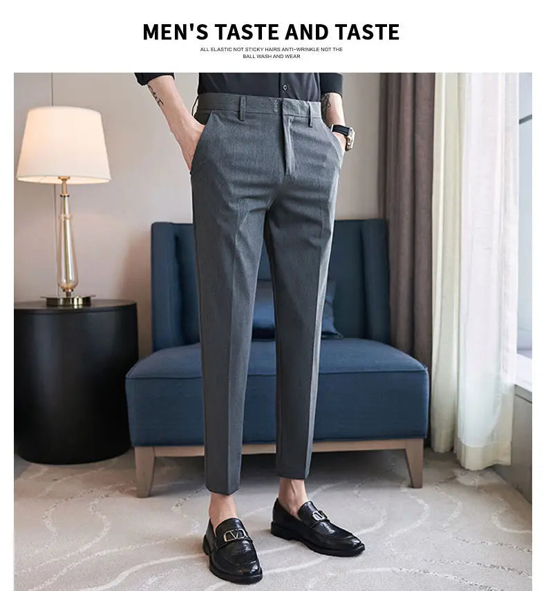 Summer New Men's Clothing Fashion Casual Versatile Suit Pants Streetwear New Solid Pocket Trendy Business Slim Straight Trousers