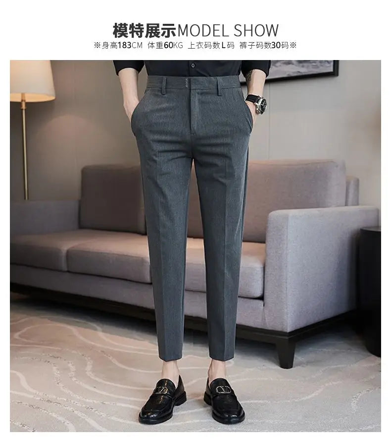 Summer New Men's Clothing Fashion Casual Versatile Suit Pants Streetwear New Solid Pocket Trendy Business Slim Straight Trousers