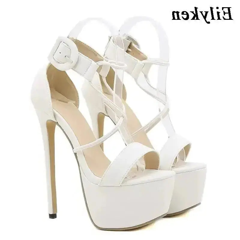 Eilyken Summer Sexy Stiletto Platform Narrow Band Women Sandals 2023 New Arrivals Ladies Buckle Strap Nightclub High Heel Shoes