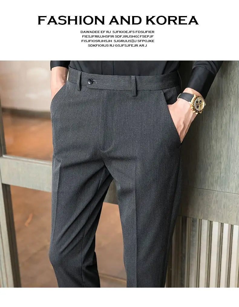 Summer New Men's Clothing Fashion Casual Versatile Suit Pants Streetwear New Solid Pocket Trendy Business Slim Straight Trousers