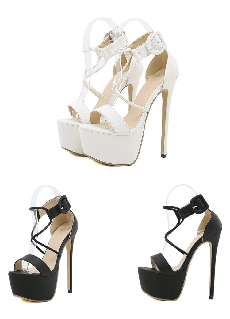 Eilyken Summer Sexy Stiletto Platform Narrow Band Women Sandals 2023 New Arrivals Ladies Buckle Strap Nightclub High Heel Shoes