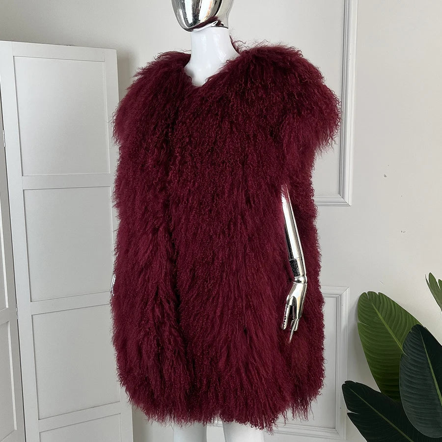 Women's Lamb Fur Vest Real Sheepskin Vest Mongolia Sheep Fur Vests Female Winter Clothing 2024 Fashion New Arrivals