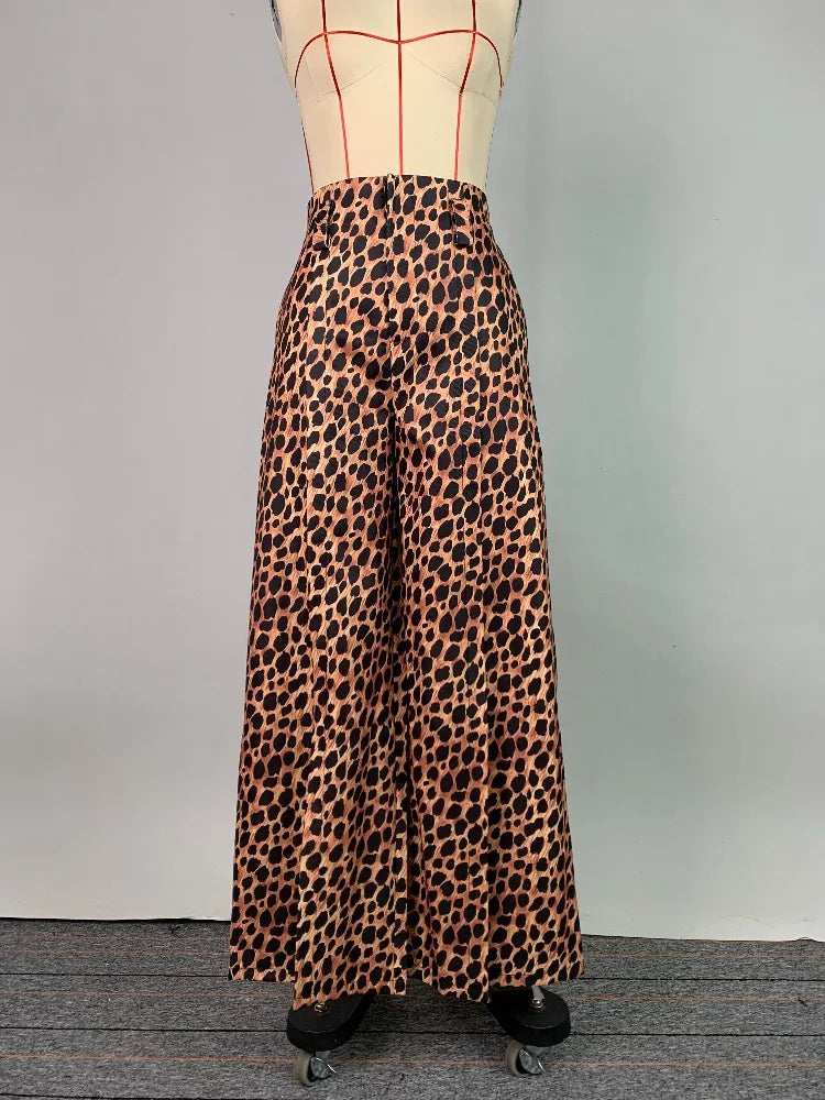 UOOZEE Women High Street Leopard Printed Pants 2025 New Arrivals Casual Loose Split-Front High-Waist Wide Leg Trousers Bottoms