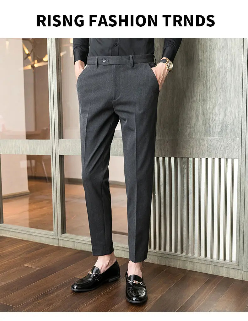 Summer New Men's Clothing Fashion Casual Versatile Suit Pants Streetwear New Solid Pocket Trendy Business Slim Straight Trousers