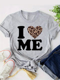Women'S I Me Leopard Heart Print T-Shirt  Casual  Comfortable Crew Neck Sleeve Tee Perfect for Casual Attire Trendy Casual