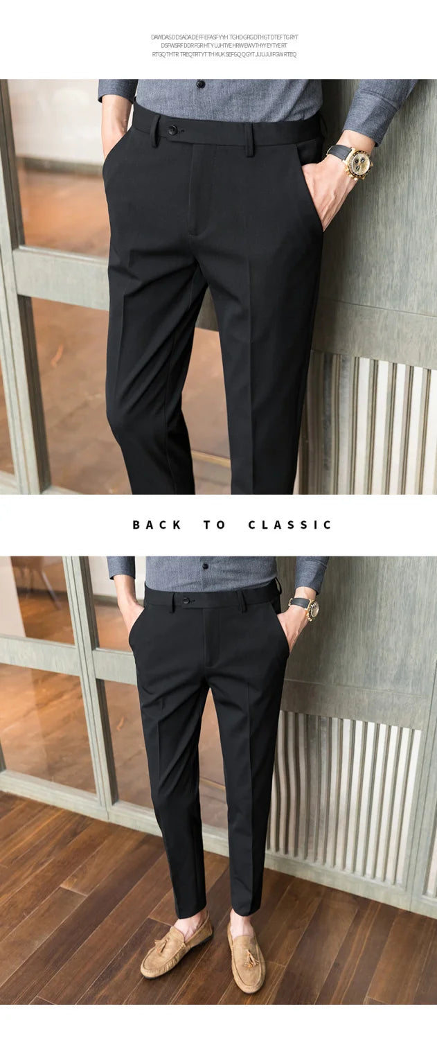Summer New Men's Clothing Fashion Casual Versatile Suit Pants Streetwear New Solid Pocket Trendy Business Slim Straight Trousers