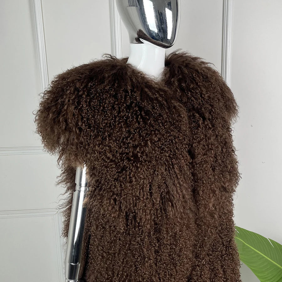Women's Lamb Fur Vest Real Sheepskin Vest Mongolia Sheep Fur Vests Female Winter Clothing 2024 Fashion New Arrivals