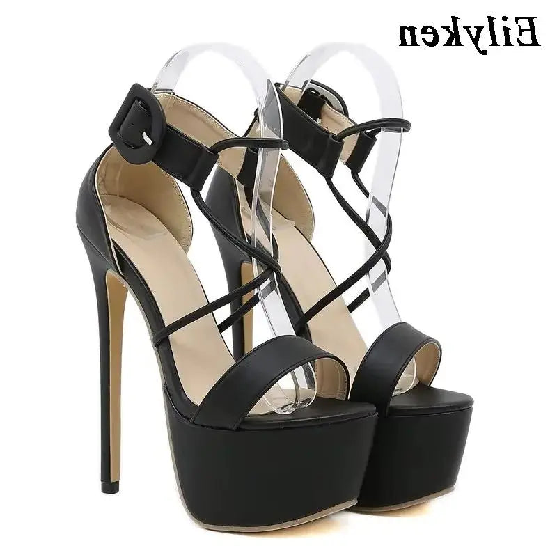 Eilyken Summer Sexy Stiletto Platform Narrow Band Women Sandals 2023 New Arrivals Ladies Buckle Strap Nightclub High Heel Shoes