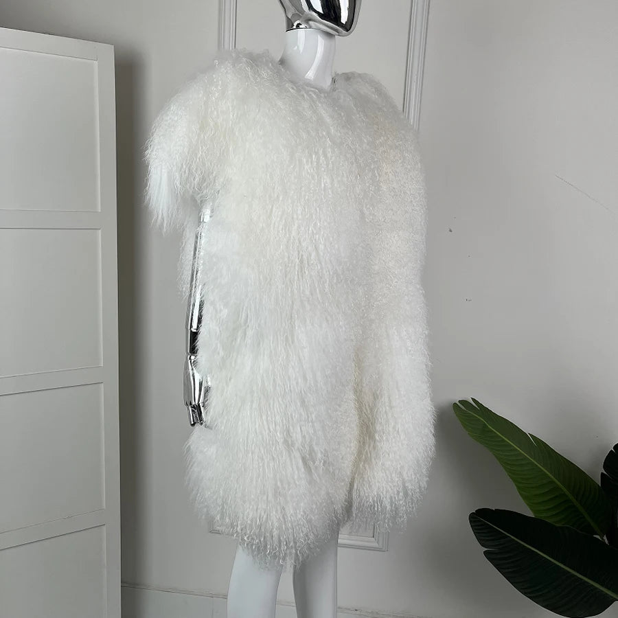 Women's Lamb Fur Vest Real Sheepskin Vest Mongolia Sheep Fur Vests Female Winter Clothing 2024 Fashion New Arrivals