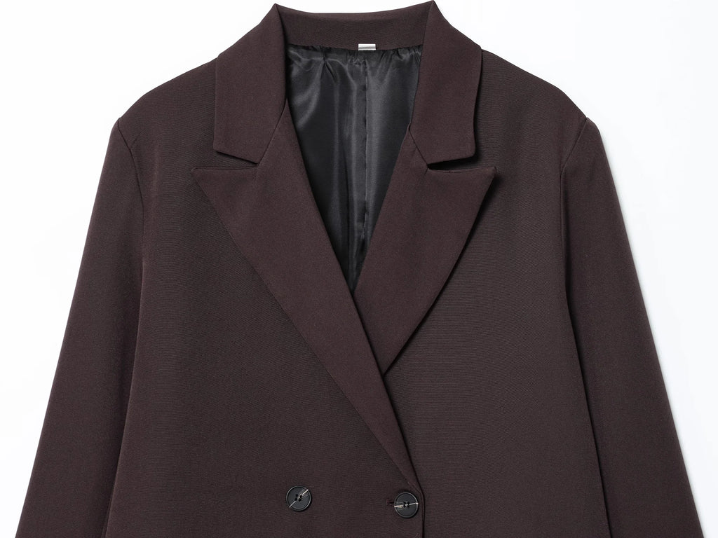 KONDALA Elegant Commute Double-breasted Blazer Women Vintage Brown Buttons Blazer 2026 Spring Summer Trendy Office Lady Blazer