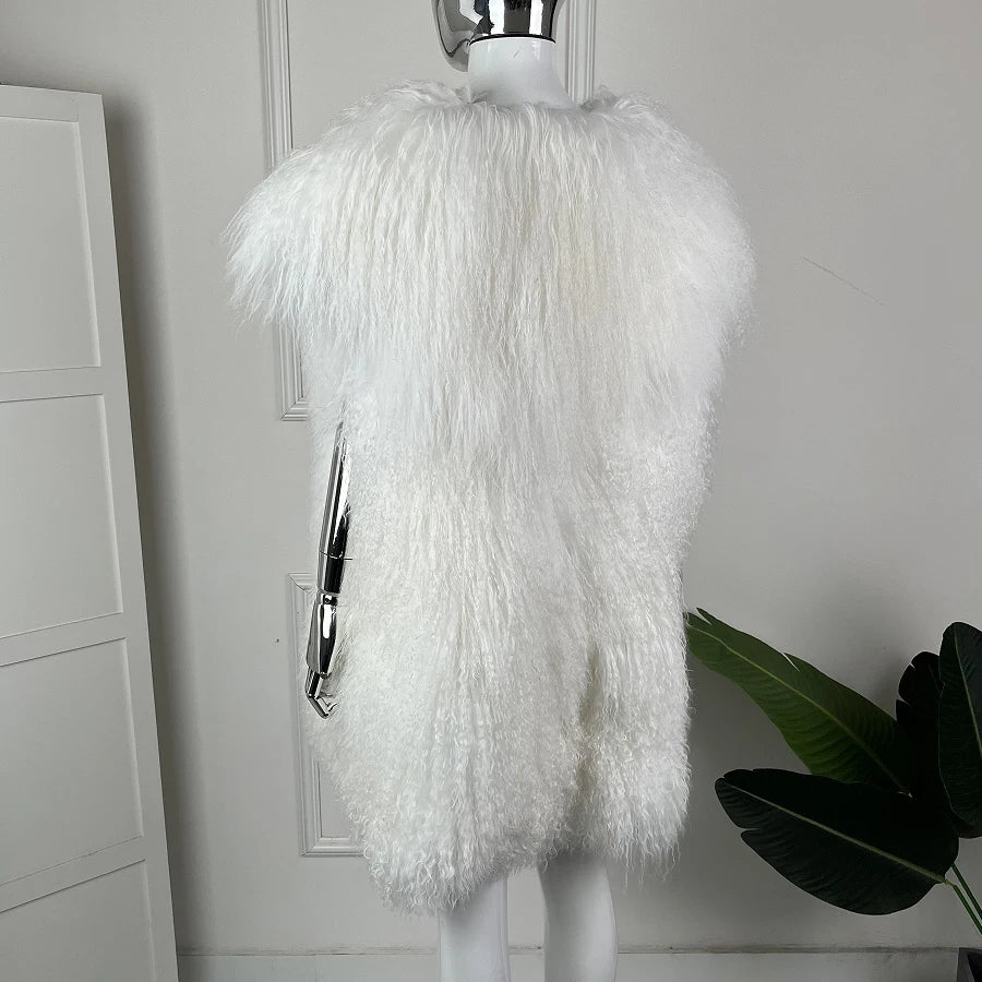 Women's Lamb Fur Vest Real Sheepskin Vest Mongolia Sheep Fur Vests Female Winter Clothing 2024 Fashion New Arrivals