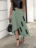 UOOZEE Women's Fashion Asymmetrical A-Line Skirts 2025 New Arrivals Split-Joint Pockets Loose Elastic High Waist Skirt Bottoms