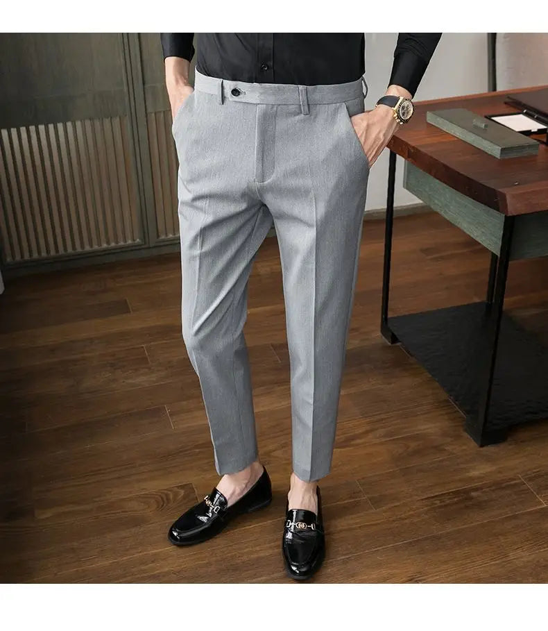 Summer New Men's Clothing Fashion Casual Versatile Suit Pants Streetwear New Solid Pocket Trendy Business Slim Straight Trousers
