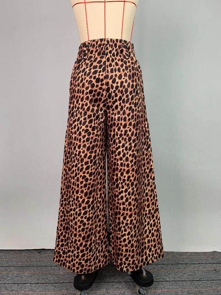 UOOZEE Women High Street Leopard Printed Pants 2025 New Arrivals Casual Loose Split-Front High-Waist Wide Leg Trousers Bottoms