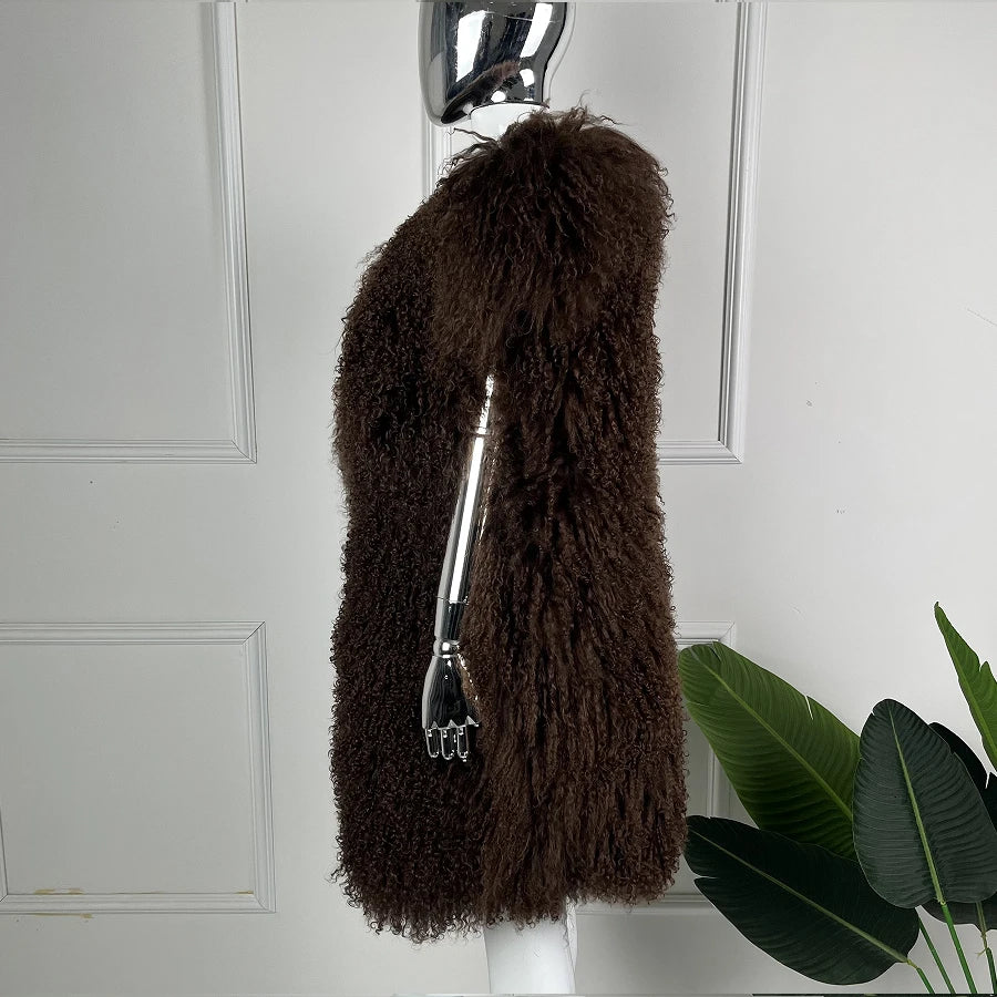 Women's Lamb Fur Vest Real Sheepskin Vest Mongolia Sheep Fur Vests Female Winter Clothing 2024 Fashion New Arrivals