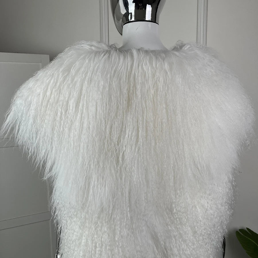 Women's Lamb Fur Vest Real Sheepskin Vest Mongolia Sheep Fur Vests Female Winter Clothing 2024 Fashion New Arrivals