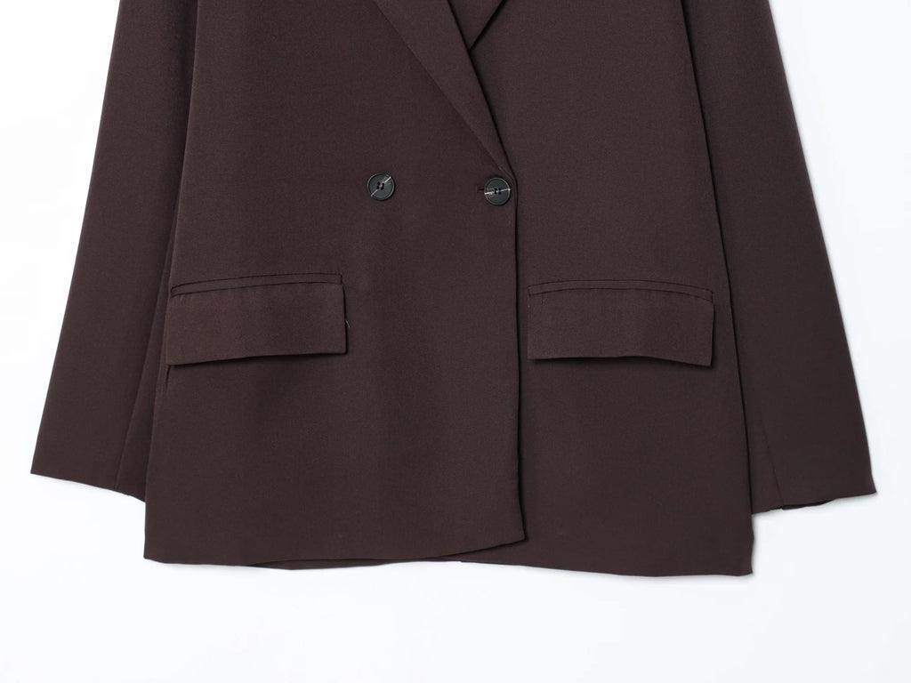 KONDALA Elegant Commute Double-breasted Blazer Women Vintage Brown Buttons Blazer 2026 Spring Summer Trendy Office Lady Blazer