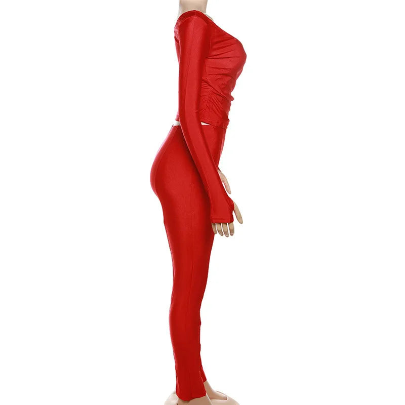 Three Sisters New Arrivals Autumn Winter Fashion Casual Home Solid Color Long Sleeve V-neck Ladies Two Piece Sets Pantsuits