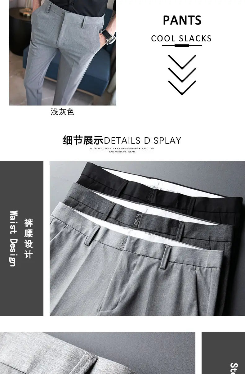 Summer New Men's Clothing Fashion Casual Versatile Suit Pants Streetwear New Solid Pocket Trendy Business Slim Straight Trousers