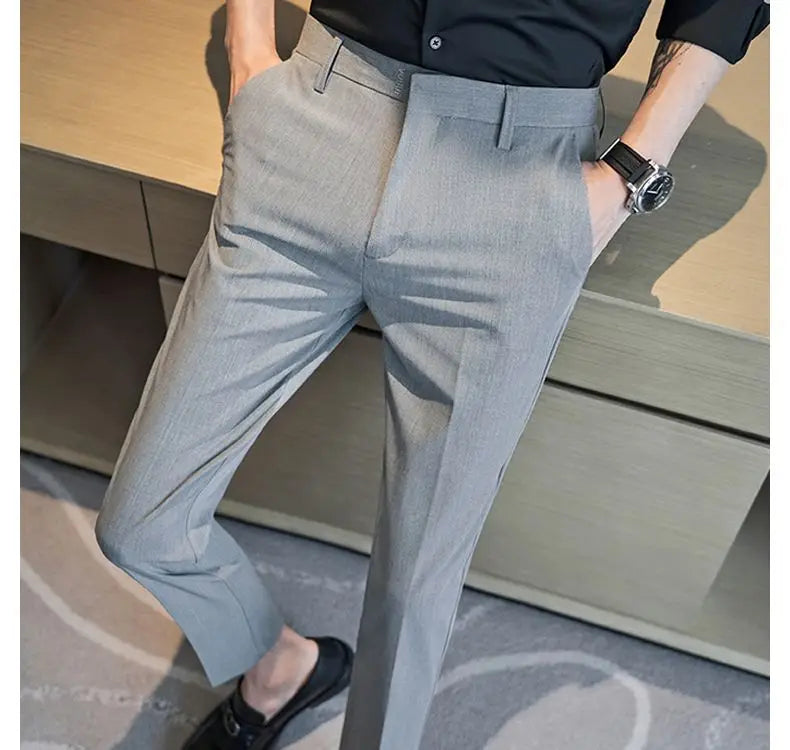 Summer New Men's Clothing Fashion Casual Versatile Suit Pants Streetwear New Solid Pocket Trendy Business Slim Straight Trousers