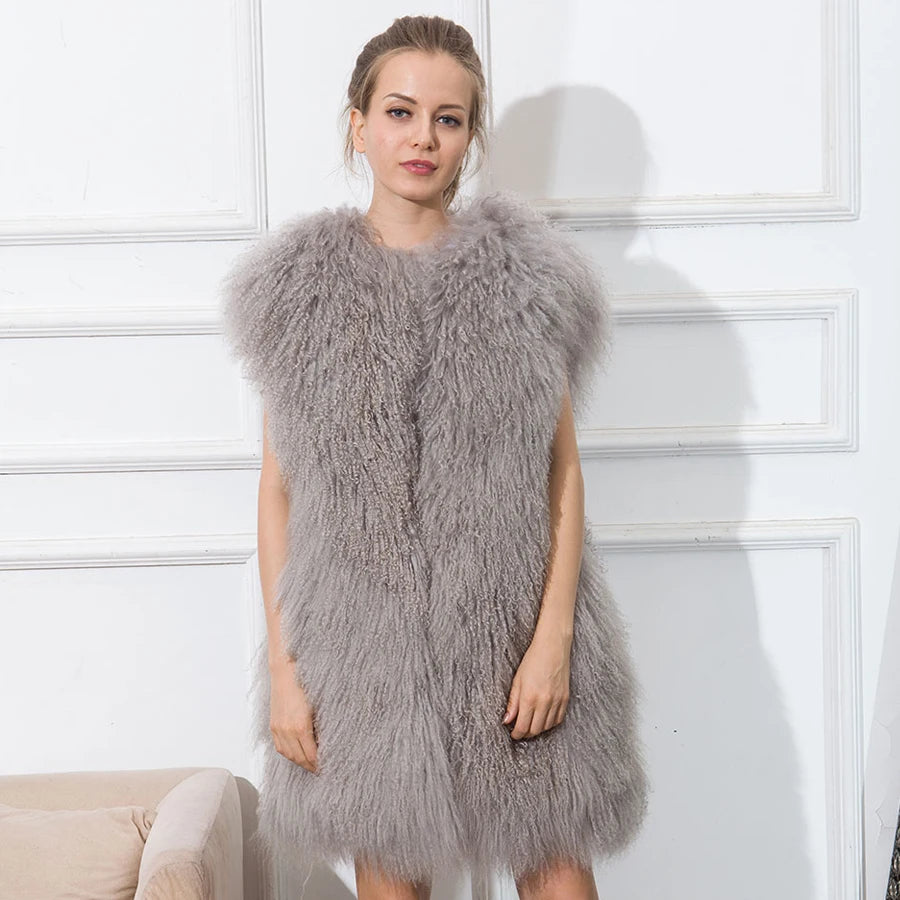 Women's Lamb Fur Vest Real Sheepskin Vest Mongolia Sheep Fur Vests Female Winter Clothing 2024 Fashion New Arrivals