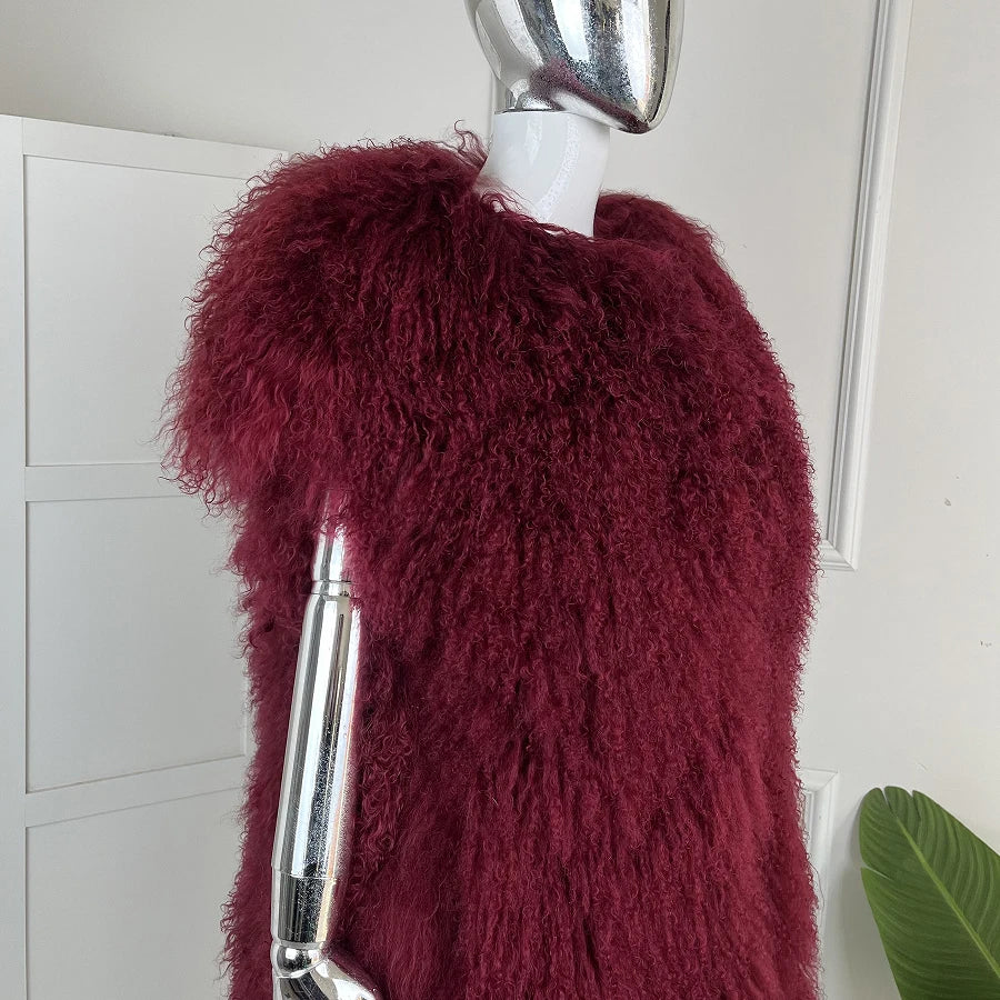 Women's Lamb Fur Vest Real Sheepskin Vest Mongolia Sheep Fur Vests Female Winter Clothing 2024 Fashion New Arrivals