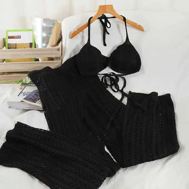 DEAT Women Knitting Sling Nackless Sexy Bra Long Pants New Arrivals Two Piece Set Temperament Fashion Autumn Summer 2024 11D846